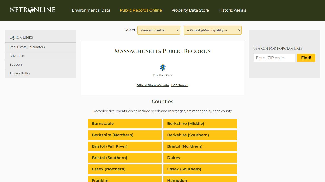 Massachusetts Public Records Online Directory - NETROnline.com